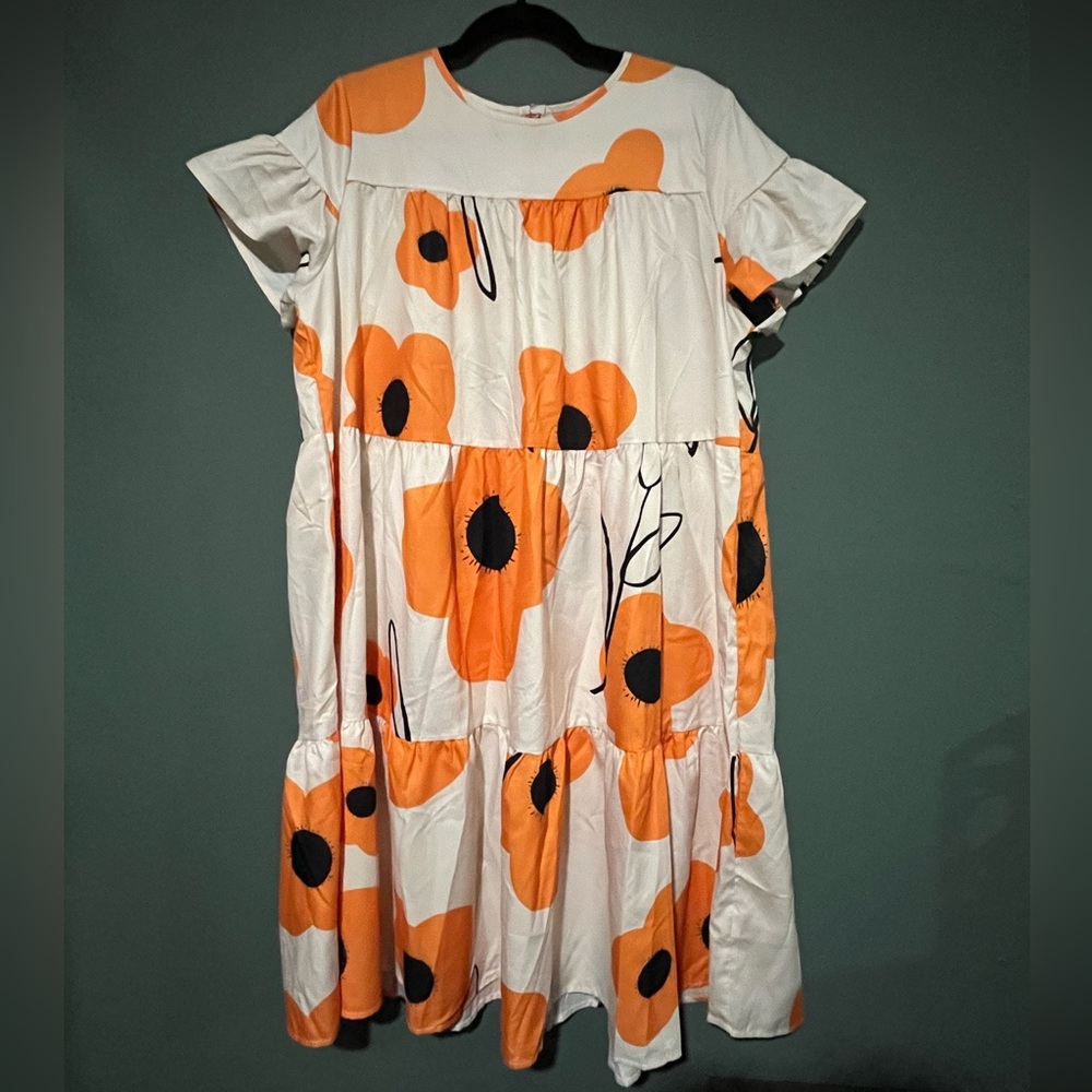 NWOT SHEIN Orange and White Floral Midi Dress